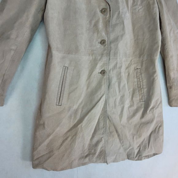 Vtg Wilsons Leather MAXIMA Womens XL Tan Long Coat Jacket Lined Button - Picture 5 of 12